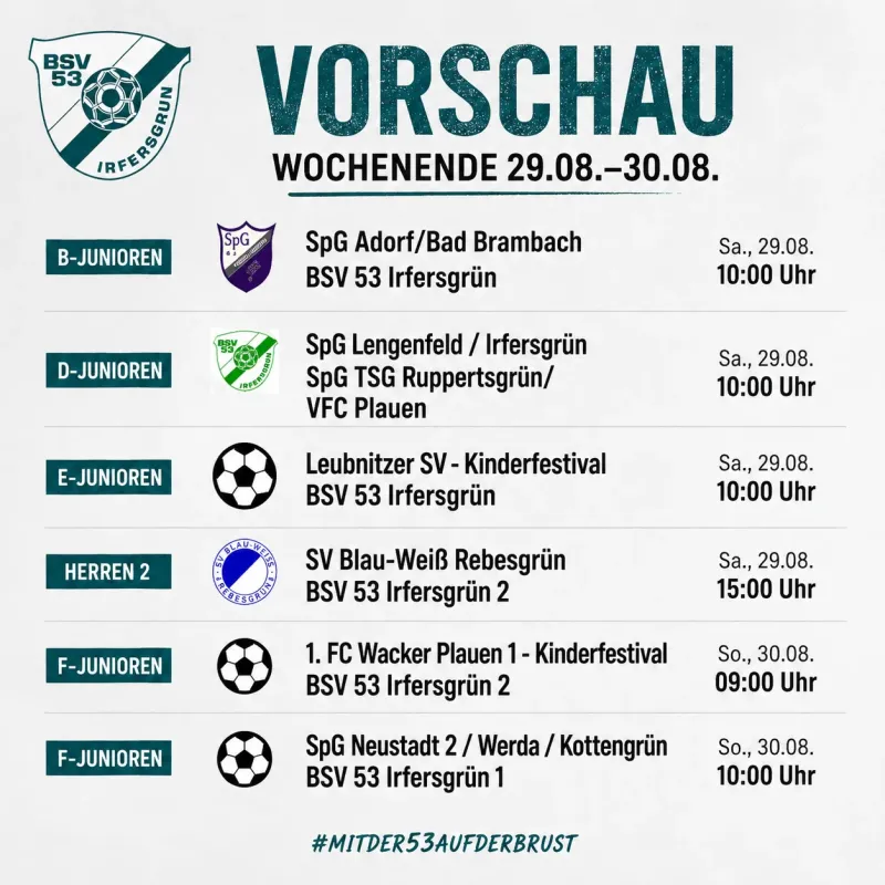 📅 VORSCHAU – Wochenende 29.08.–30.08. ⚽️