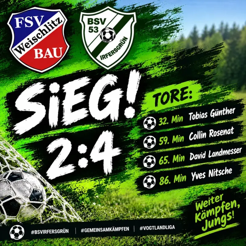 🟢⚪️ BSV 53 IRFERSGRÜN DREHT DAS SPIEL – 4:2-SIEG IN WEISCHLITZ! ⚽️🦾