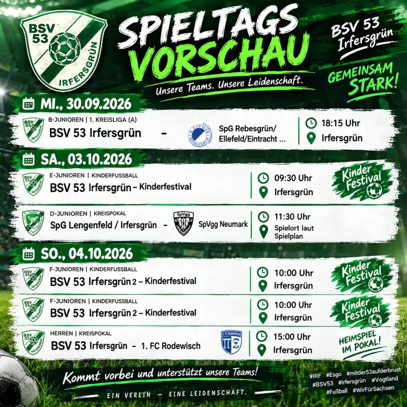🟢⚪ Spieltagsvorschau – BSV 53 Irfersgrün ⚽️⚽️