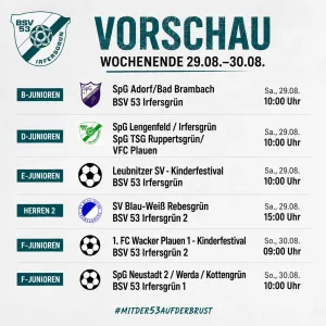 📅 VORSCHAU – Wochenende 29.08.–30.08. ⚽️